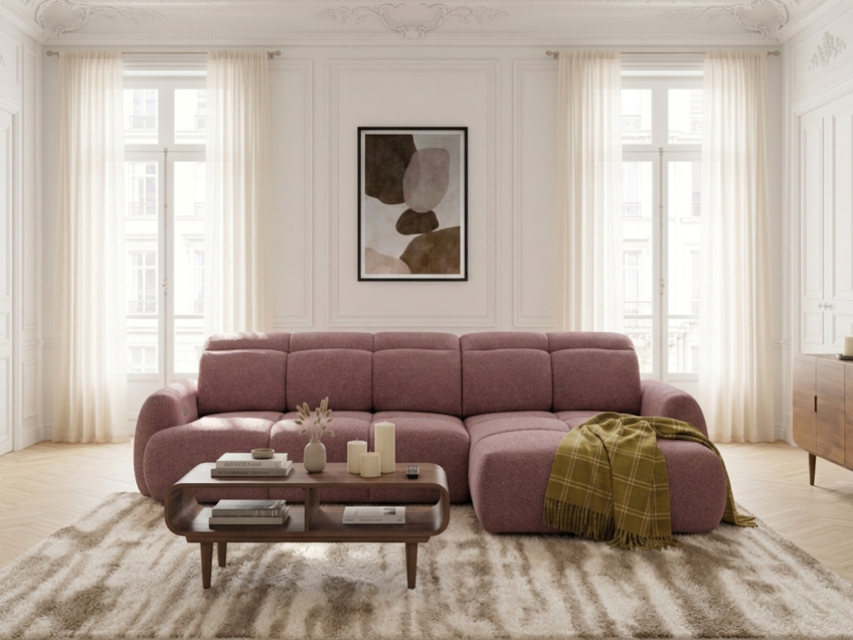 Bobochic Ruby Ecksofa mit Schlaffunktion und Bettkasten Chenille Rot Ecke rechts
