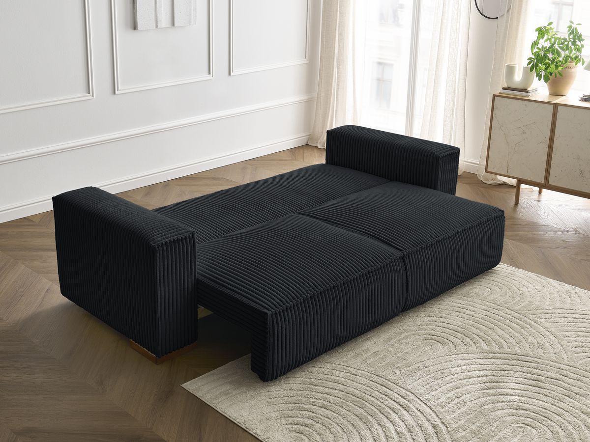 Bobochic Chelsea Schlafsofa 3-Sitzer mit Bettkasten Breitcord weich Schwarz