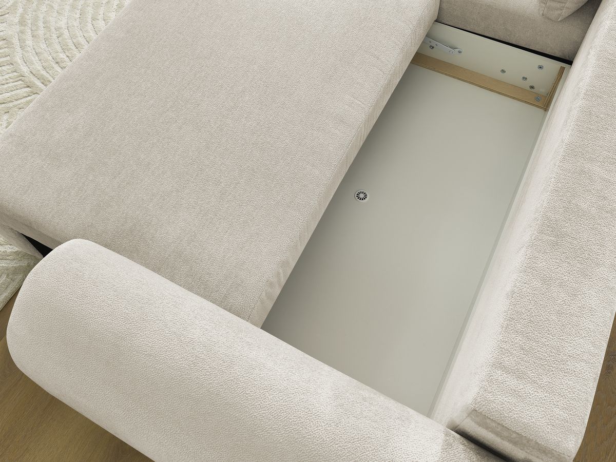 Bobochic Lucien Ecksofa mit Schlaffunktion und Bettkasten und Pouf 314 × 167 cm Stoff Beige Ecke links