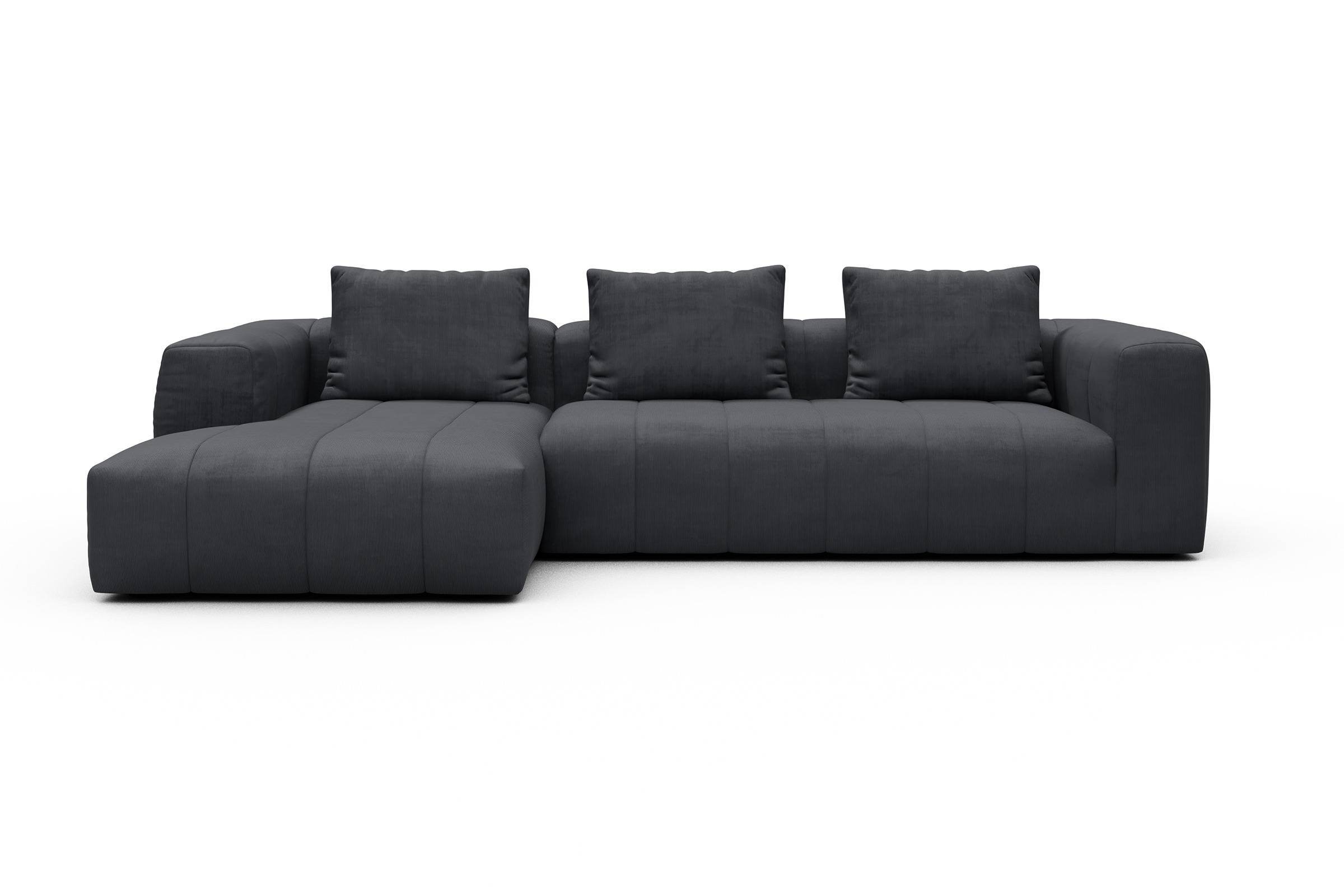 Ecksofa Hugo 2,5-Sitzer Armlehne rechts mit Chaiselongue Cordufine-Slate-Grey