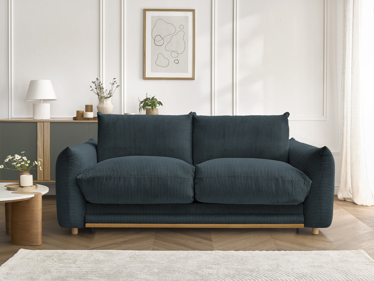 Bobochic Ernest Schlafsofa 3-Sitzer, Liegefläche 140 / 160 × 190 cm Cordsamt Dunkelblau, Liegefläche 140 × 190 cm