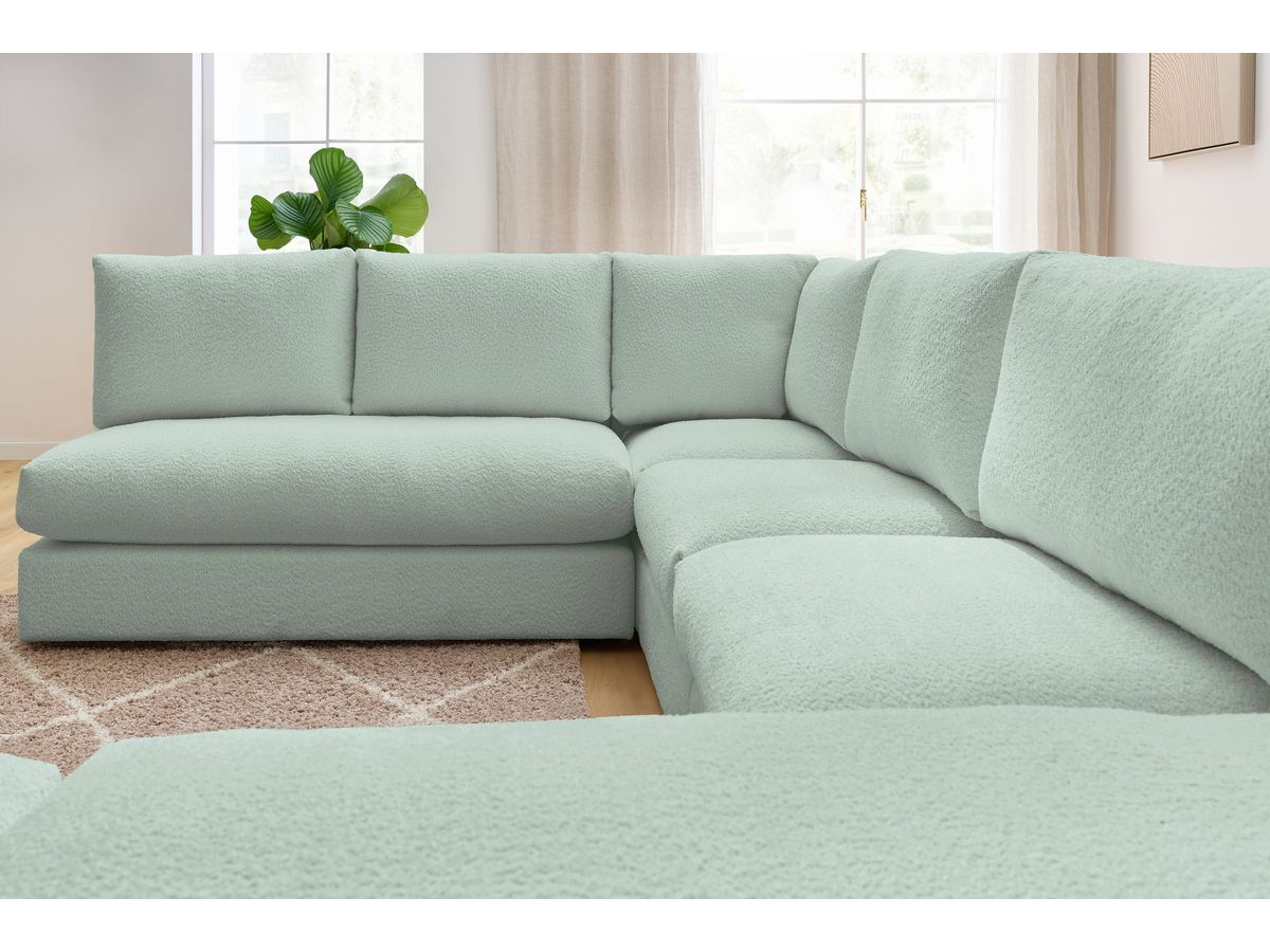 Bobochic Paris Ecksofa mit Pouf 369 × 262 cm Bouclé-Stoff Grün