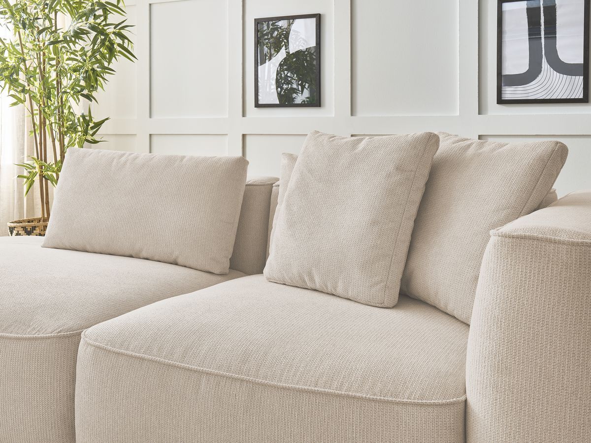 Bobochic Leopold Sofa 4-Sitzer mit Pouf Melange-Stoff Beige Armlehne rechts