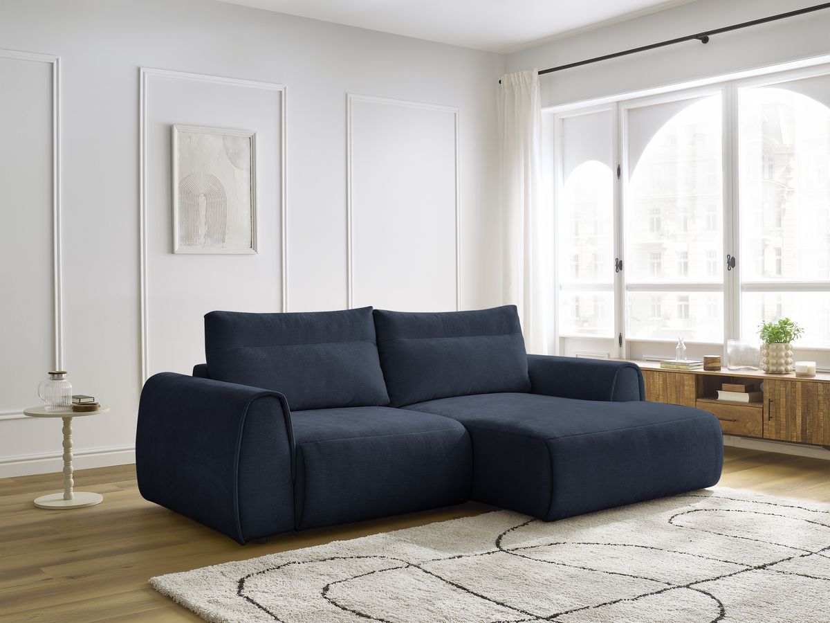 Bobochic Aden Ecksofa 246 × 152 cm Stoff Dunkelblau Ecke rechts