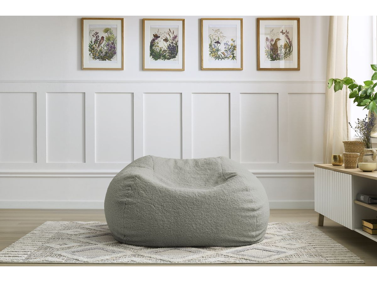 Bobochic Meribel Pouf Bouclé-Stoff Hellgrau