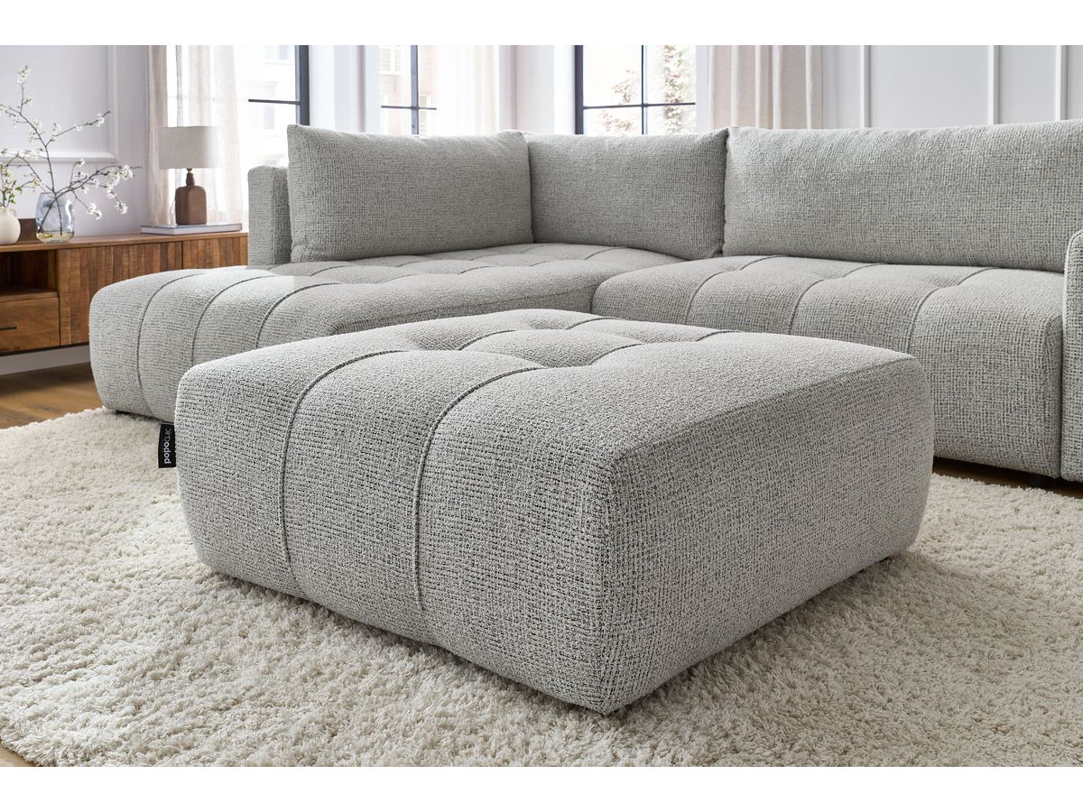 Bobochic Arsene Ecksofa mit Schlaffunktion und Bettkasten und Pouf 277 × 200 cm Melange-Stoff Hellgrau Ecke links