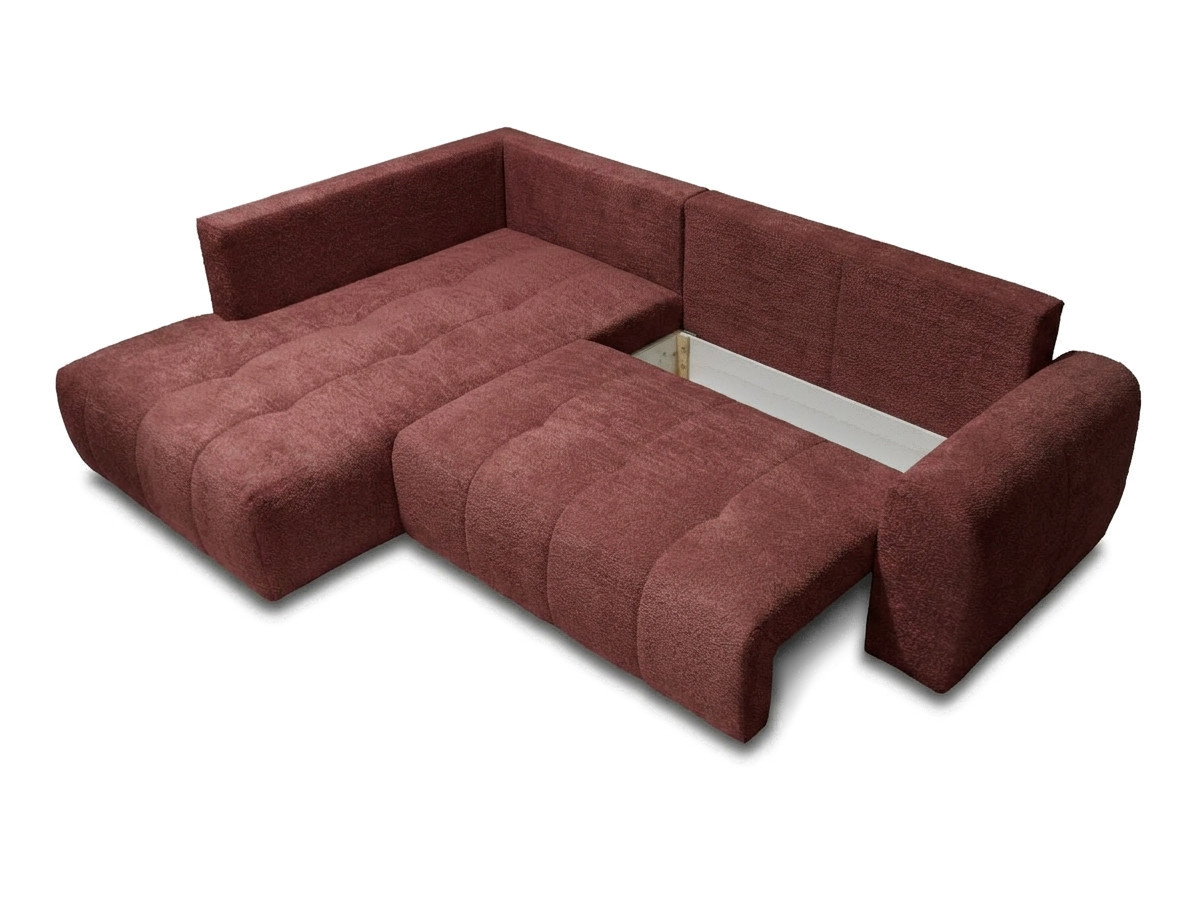 Bobochic Roxelane Ecksofa mit Schlaffunktion und Bettkasten Bouclé-Stoff Rot Ecke links