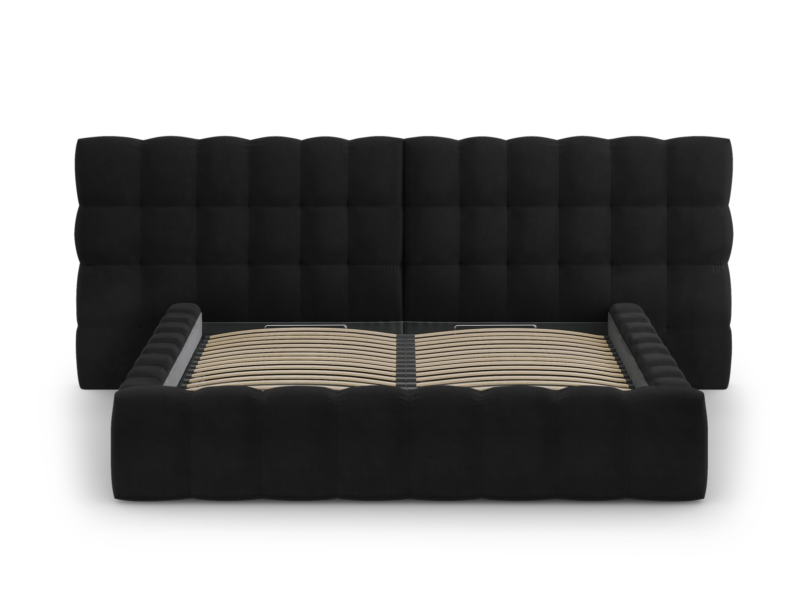 Cosmopolitan Design Stauraumbett mit doppeltem Kopfteil Bali 200x200 Samt Bluvel Schwarz