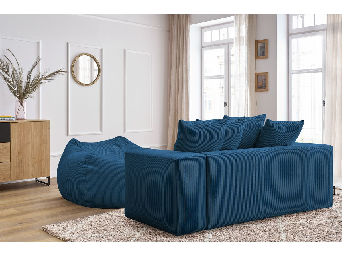 Bobochic Voltaire Sofa 2-Sitzer mit Pouf Cordsamt Dunkelblau