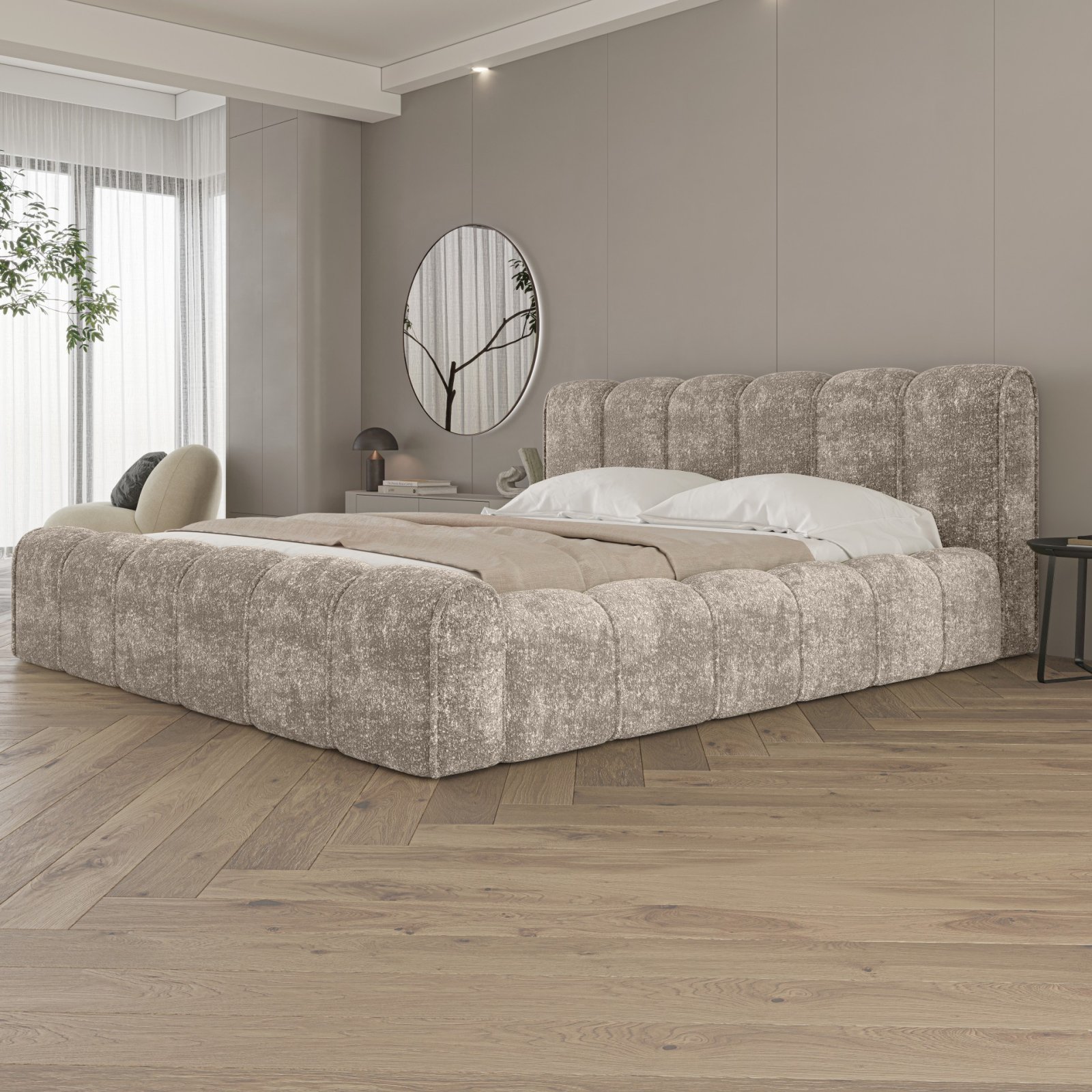 Polsterbett Belio Chenille 140x200 mit Metallrahmen Venga 102