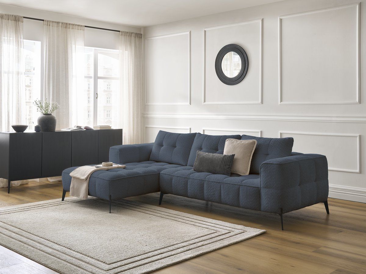 Bobochic Anis Ecksofa Bouclé-Stoff Dunkelblau Ecke links