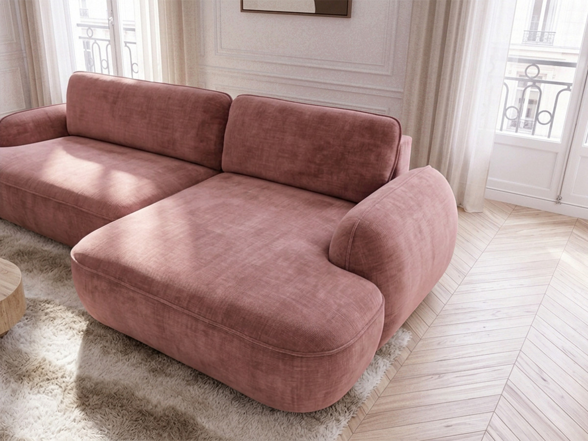 Bobochic Celeste Ecksofa mit Schlaffunktion und Bettkasten Stoff Rosa Ecke rechts