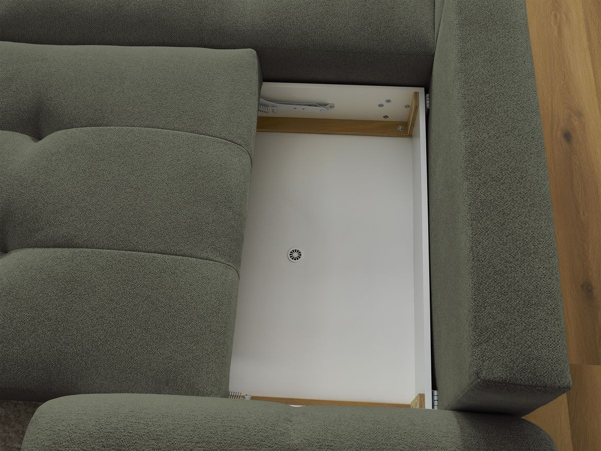 Bobochic Roxelane Ecksofa mit Schlaffunktion und Bettkasten und Pouf 258 × 150 cm Melange-Stoff Grün Ecke links