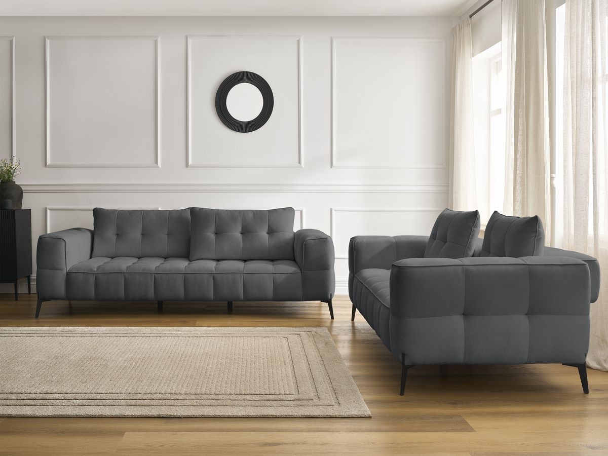 Bobochic Anis Sofa-Set 3- und 2-Sitzer Strukturstoff Dunkelgrau