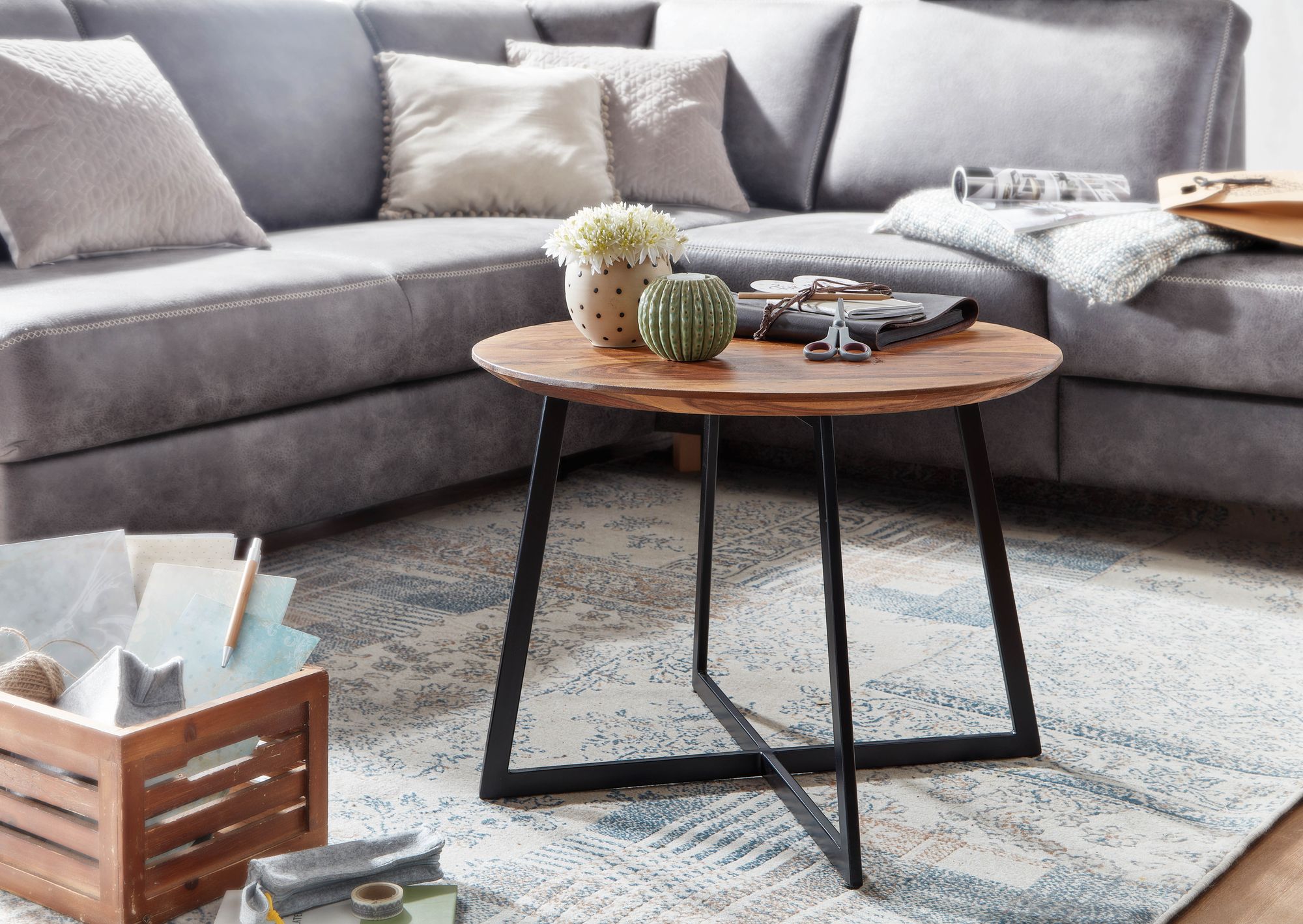 Couchtisch Laxamyri Sheesham Massivholz Ø 60 cm