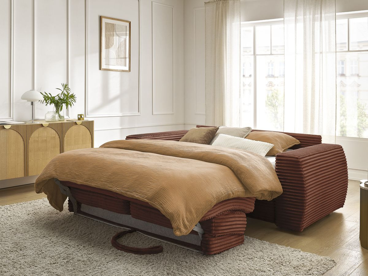 Bobochic Hugo Schlafsofa 3-Sitzer Cordsamt Orange, Liegefläche 140 × 190 cm