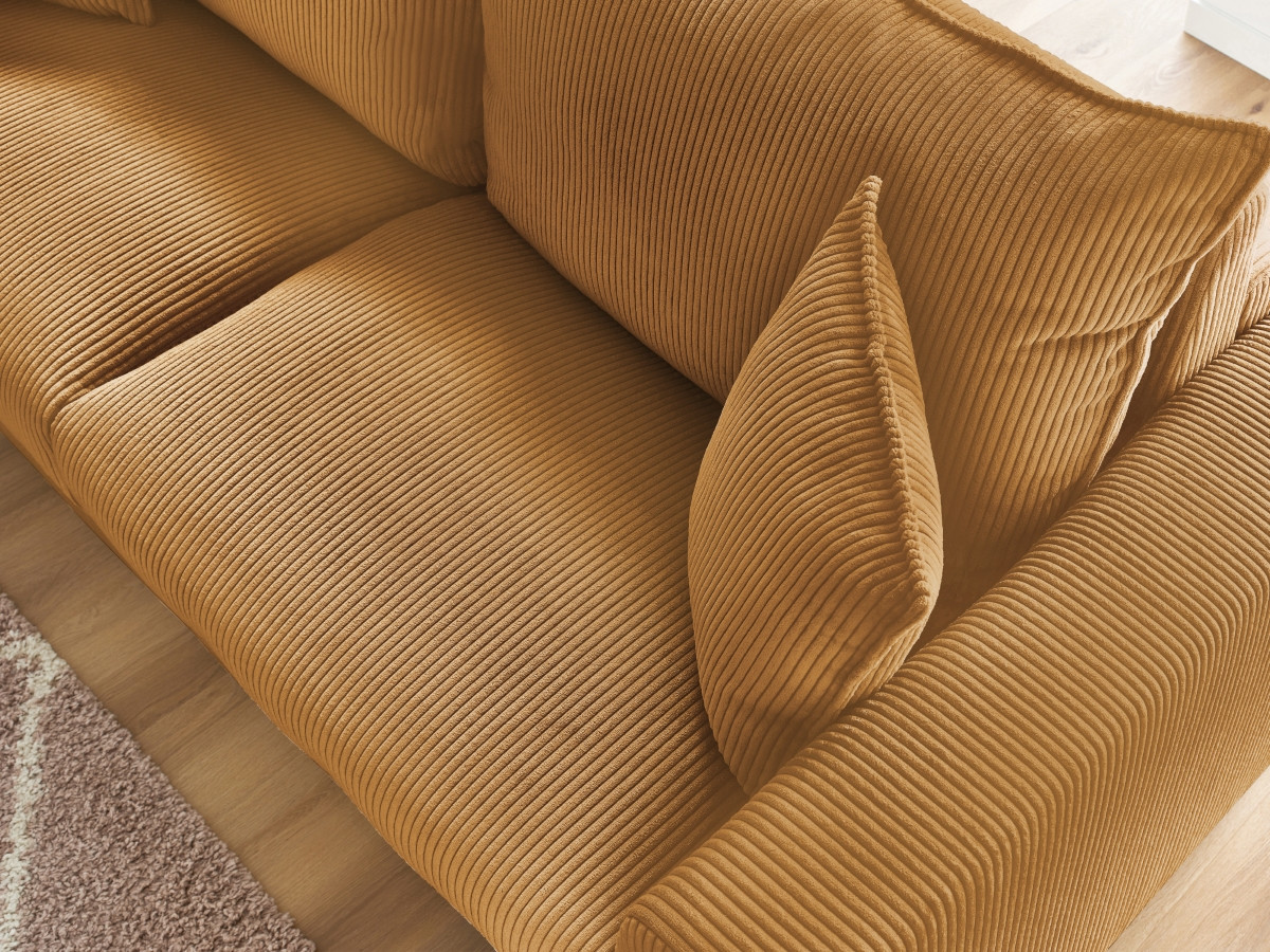 Bobochic Augustin Schlafsofa 3-Sitzer Cordsamt Gelb, Liegefläche 140 × 200 cm