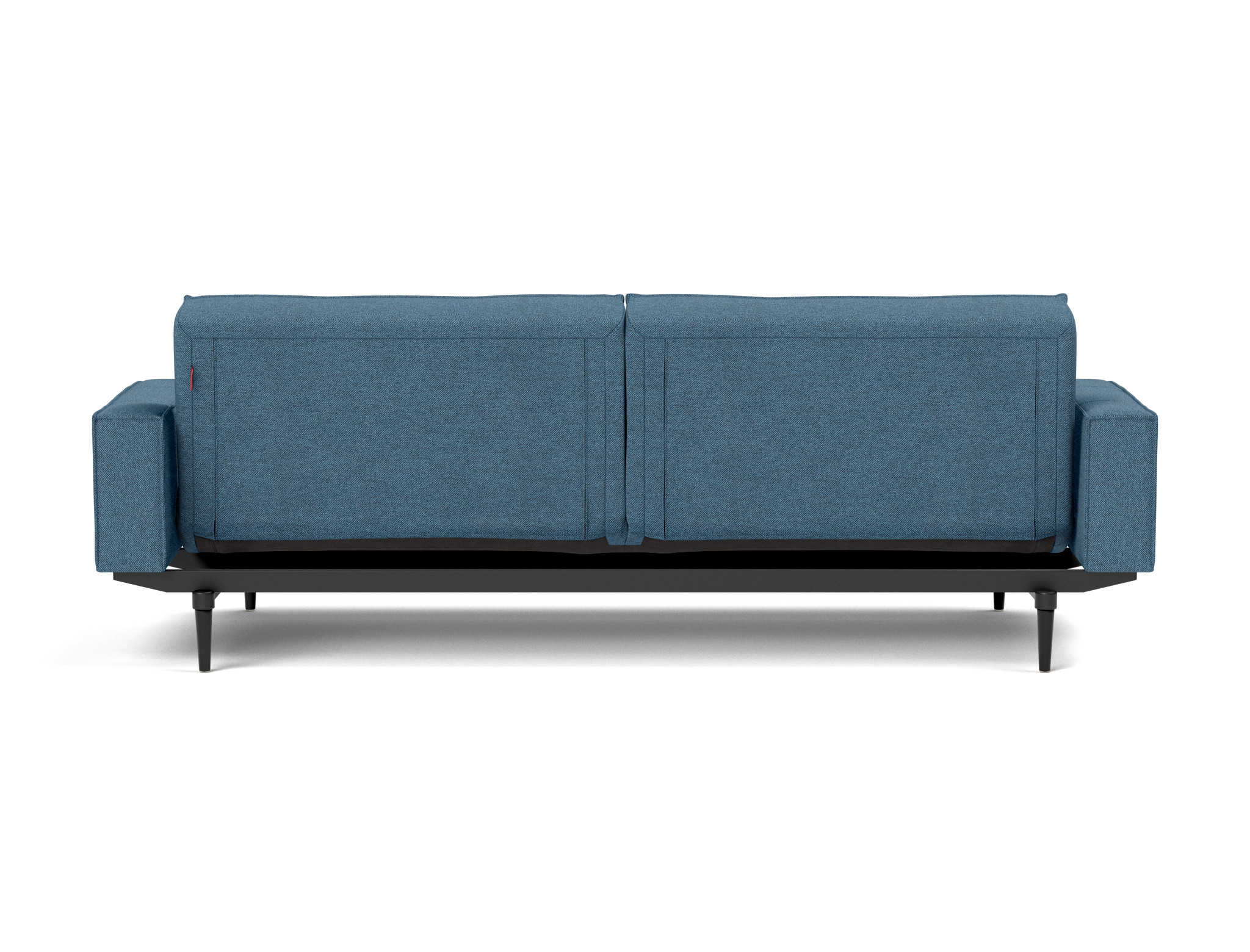 Schlafsofa Splitback mit Armlehnen Strukturierter Stoff Weda 302-Weda-Blue Beine Styletto Eiche schwarz
