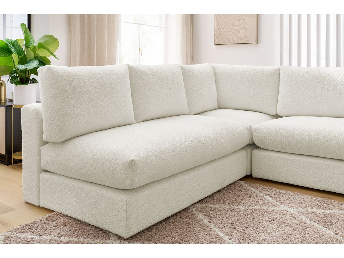 Bobochic Paris Ecksofa mit Pouf 369 × 262 cm Bouclé-Stoff Weiß