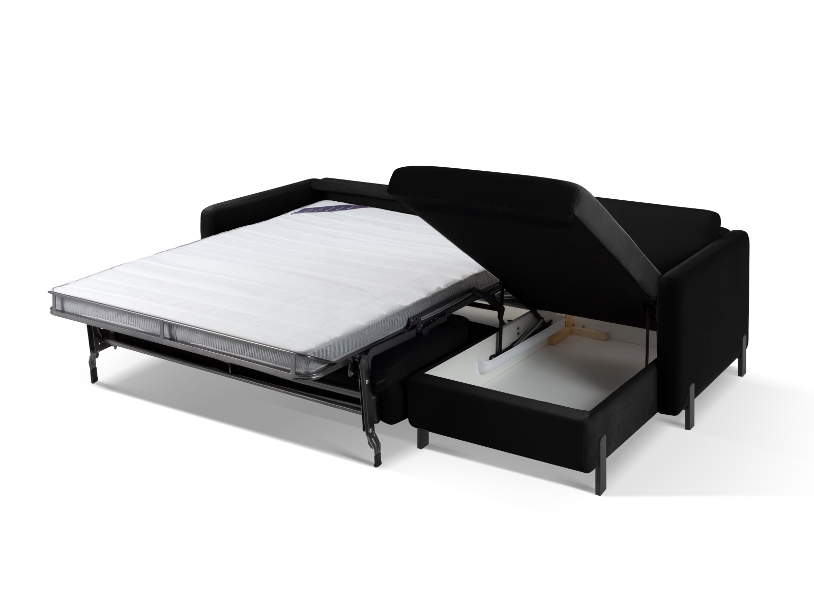Micadoni Schlaf-Ecksofa Gloria 4-Sitzer Rechts Samt Schwarz 205x140