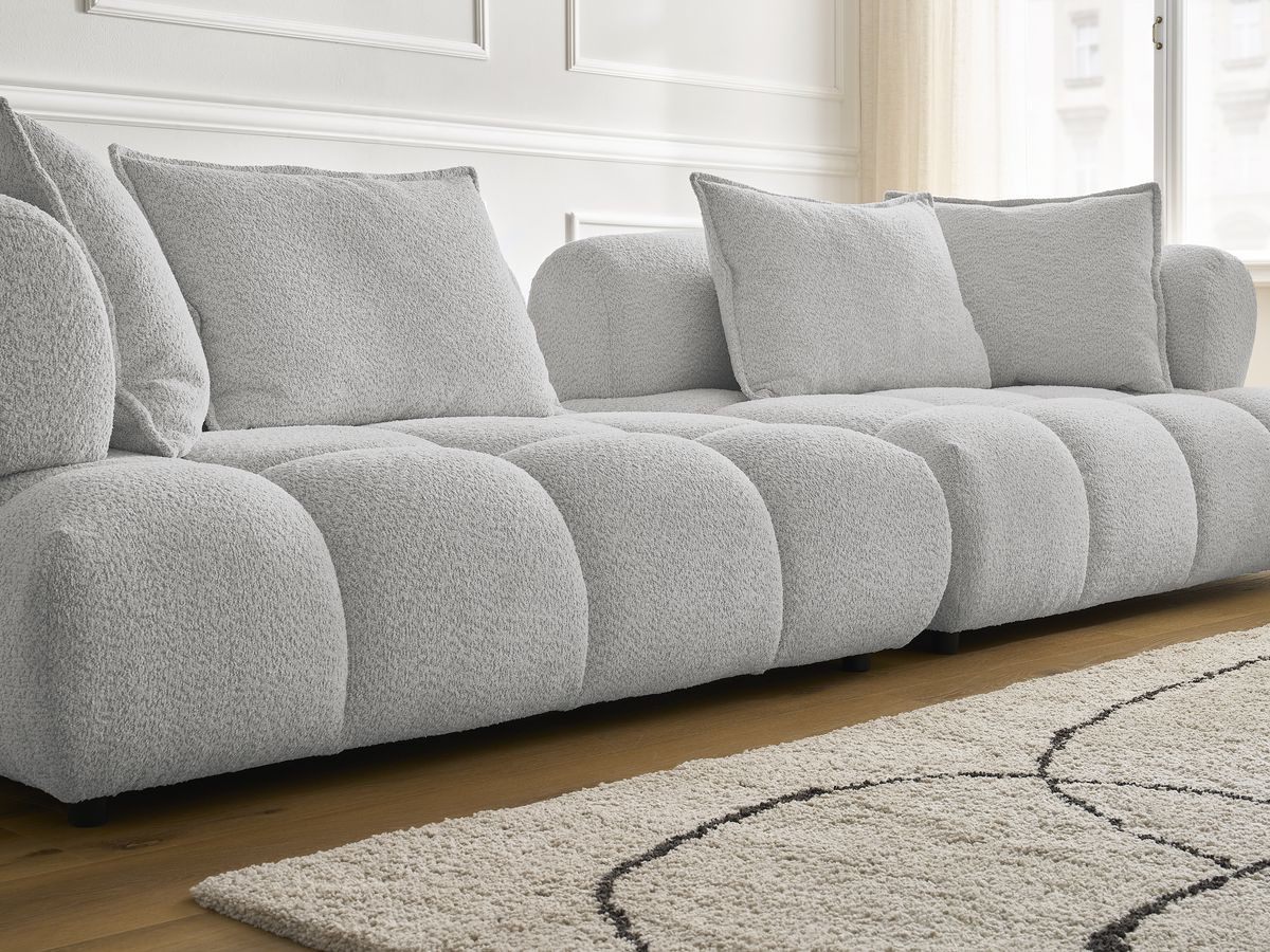 Bobochic Alya Sofa 4-Sitzer Bouclé-Stoff Hellgrau