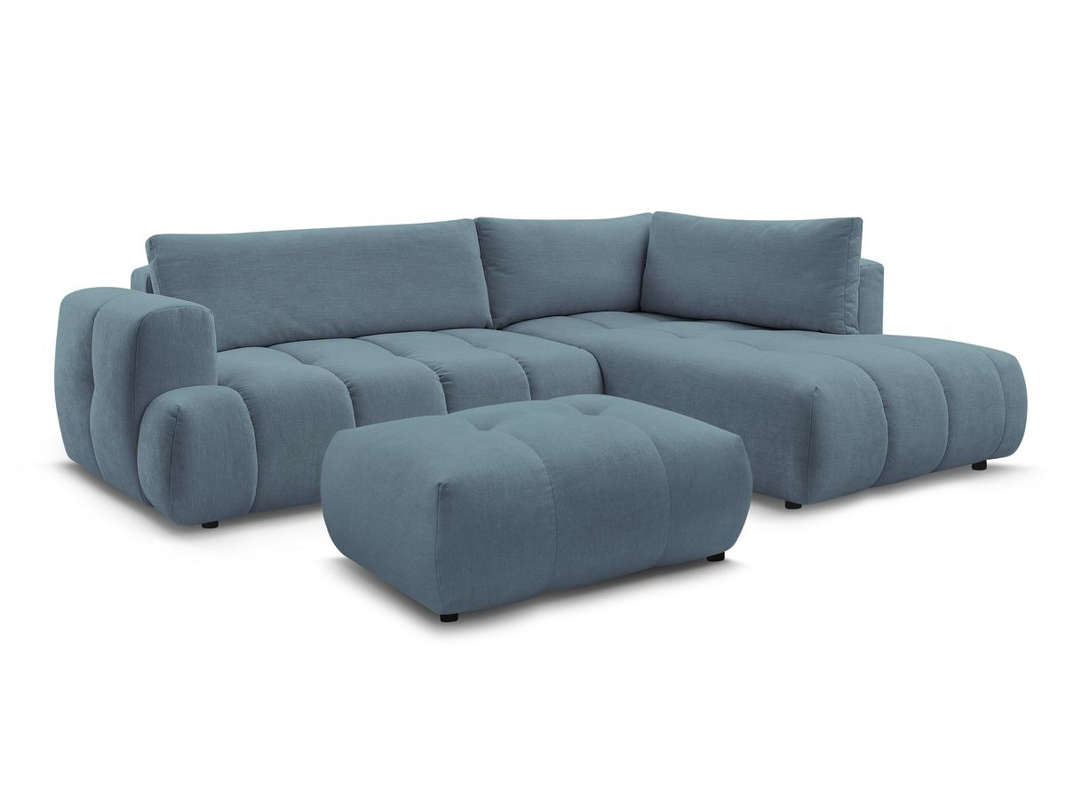 Bobochic Fuji Ecksofa mit Schlaffunktion und Bettkasten und Pouf 282 × 204 cm Stoff Hellblau Ecke rechts