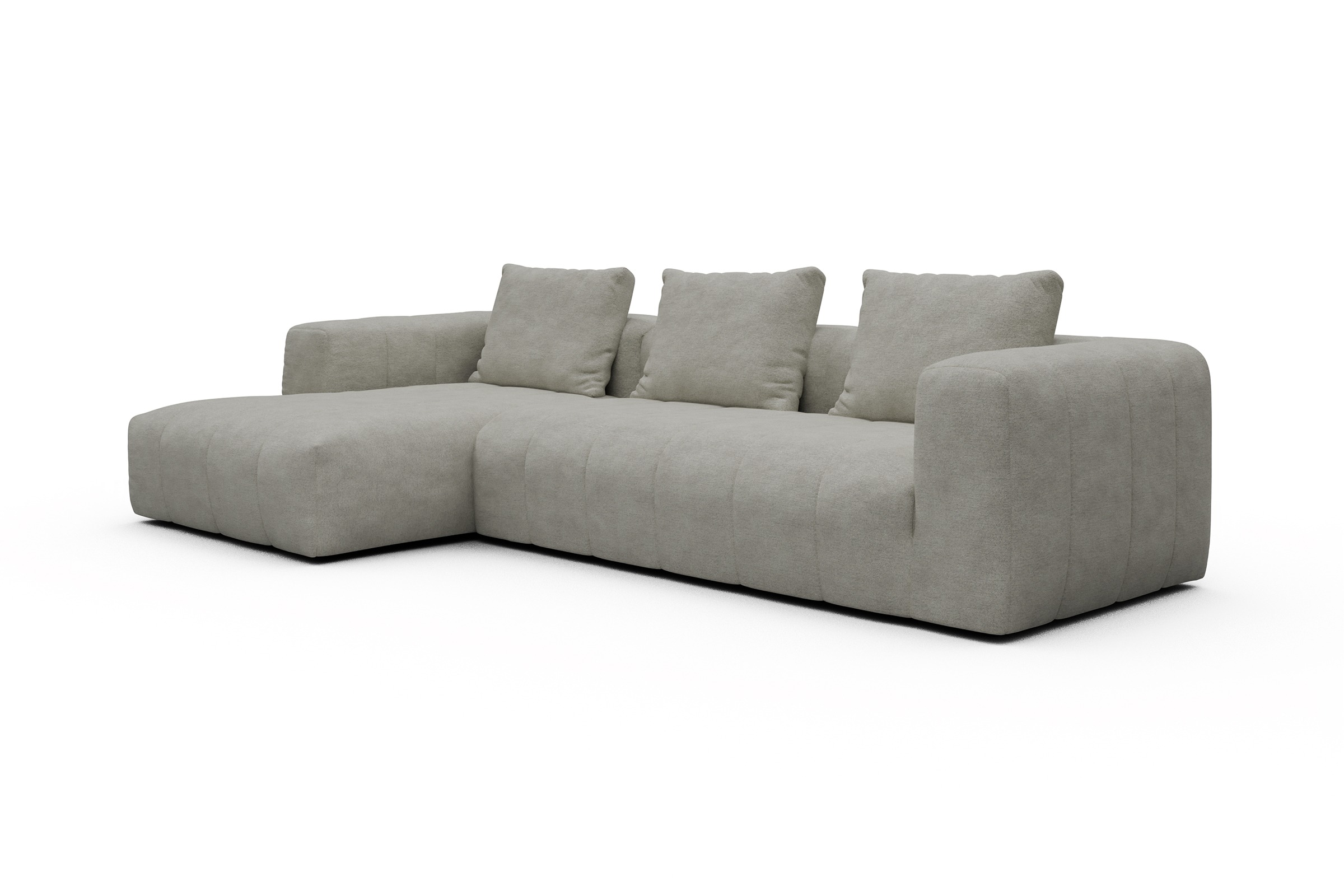 Ecksofa Hugo 2,5-Sitzer Armlehne rechts mit Chaiselongue Carreno-Moon-Stone-White