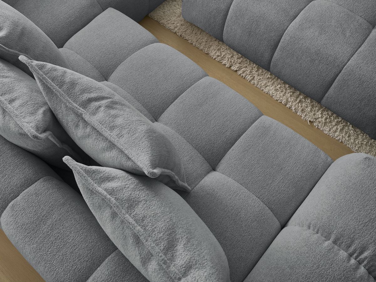 Bobochic Everest Ecksofa mit Schlaffunktion und Bettkasten und Pouf 320 × 212 cm, 10 Kissen Melange-Stoff Dunkelgrau Ecke rechts