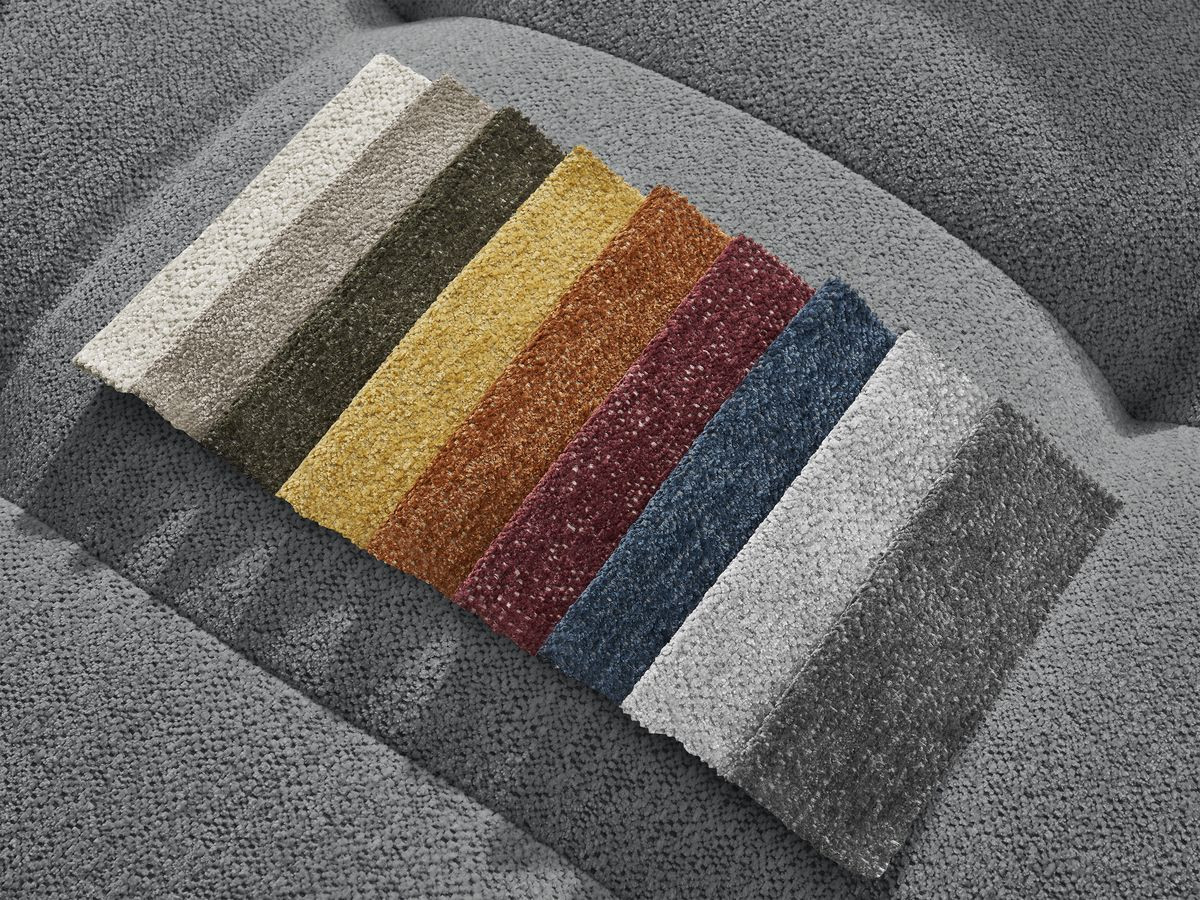 Bobochic Roxelane Ecksofa mit Schlaffunktion und Bettkasten und Pouf 258 × 150 cm Melange-Stoff Dunkelgrau Ecke rechts