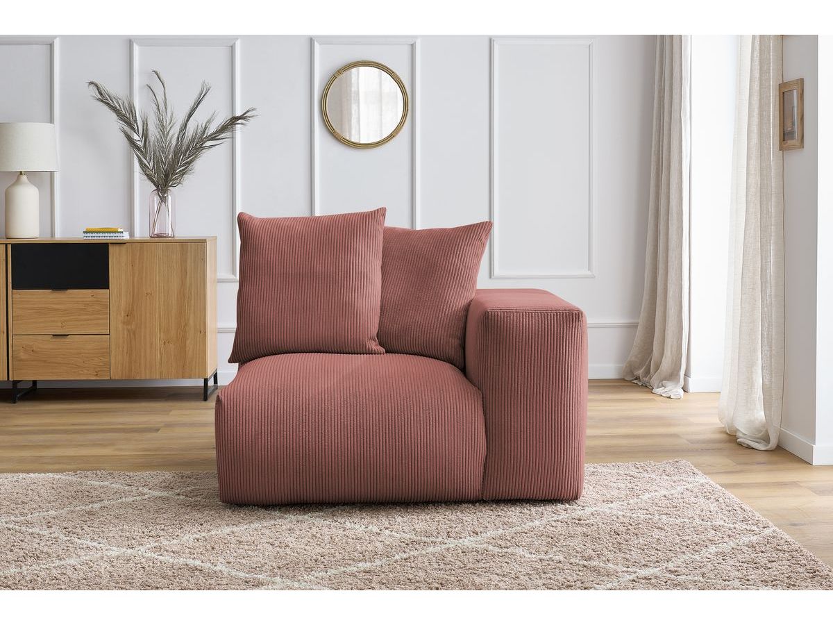 Bobochic Voltaire Sofamodul 1-Sitzer 130 × 100 cm Cordsamt Rosa Ecke rechts