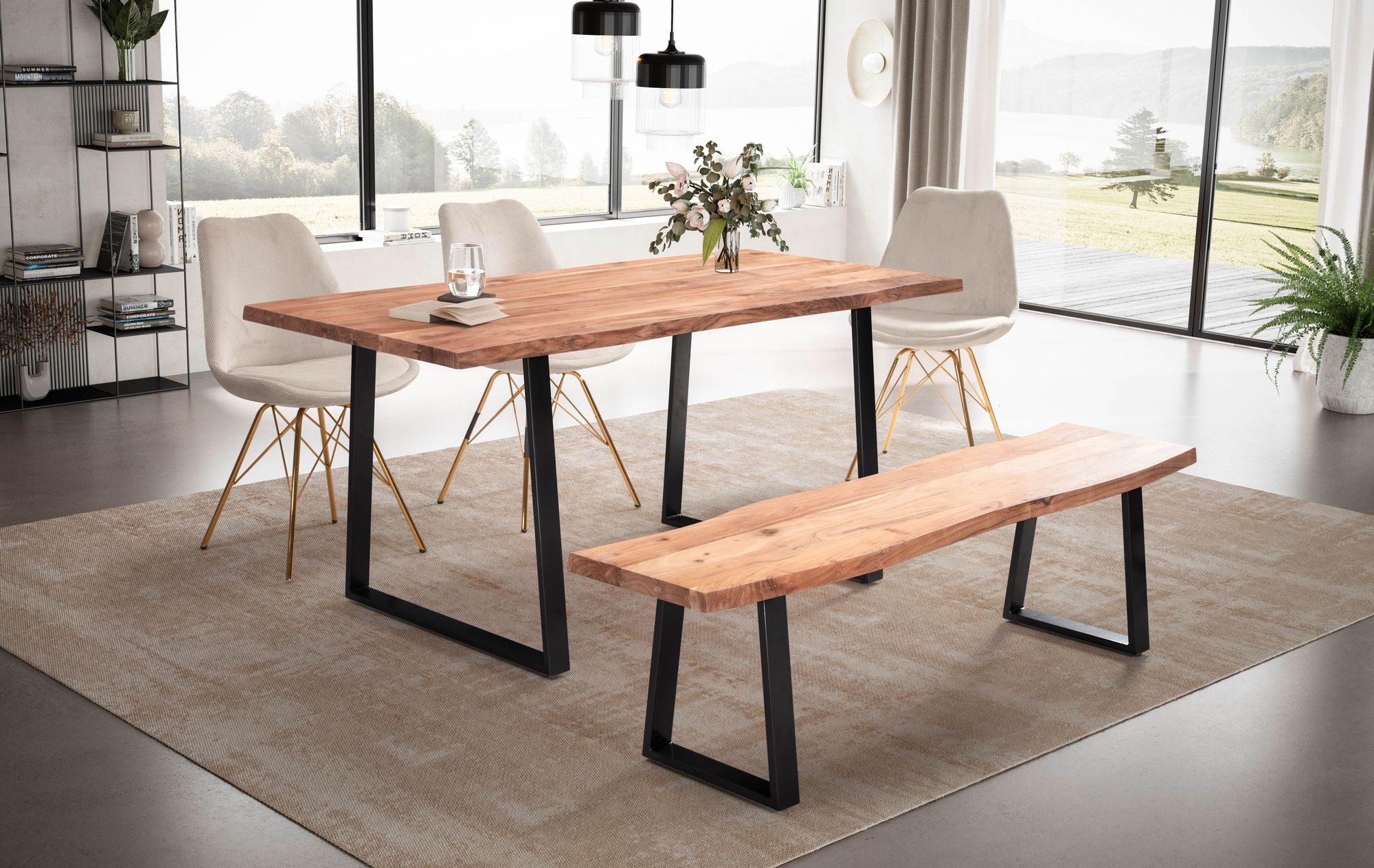 Baumkantentisch Kornsjo Akazie Massivholz 200 × 100 × 76 cm