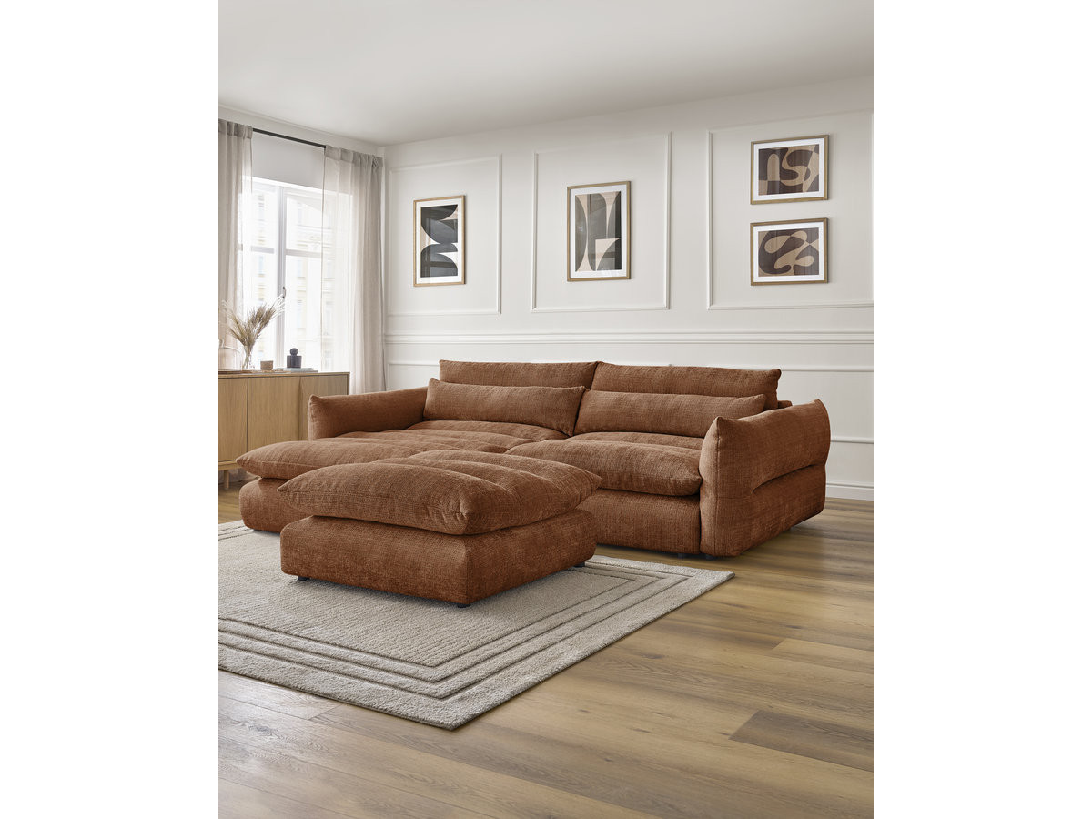 Bobochic Neil Ecksofa mit Pouf Strukturstoff Orange Ecke links