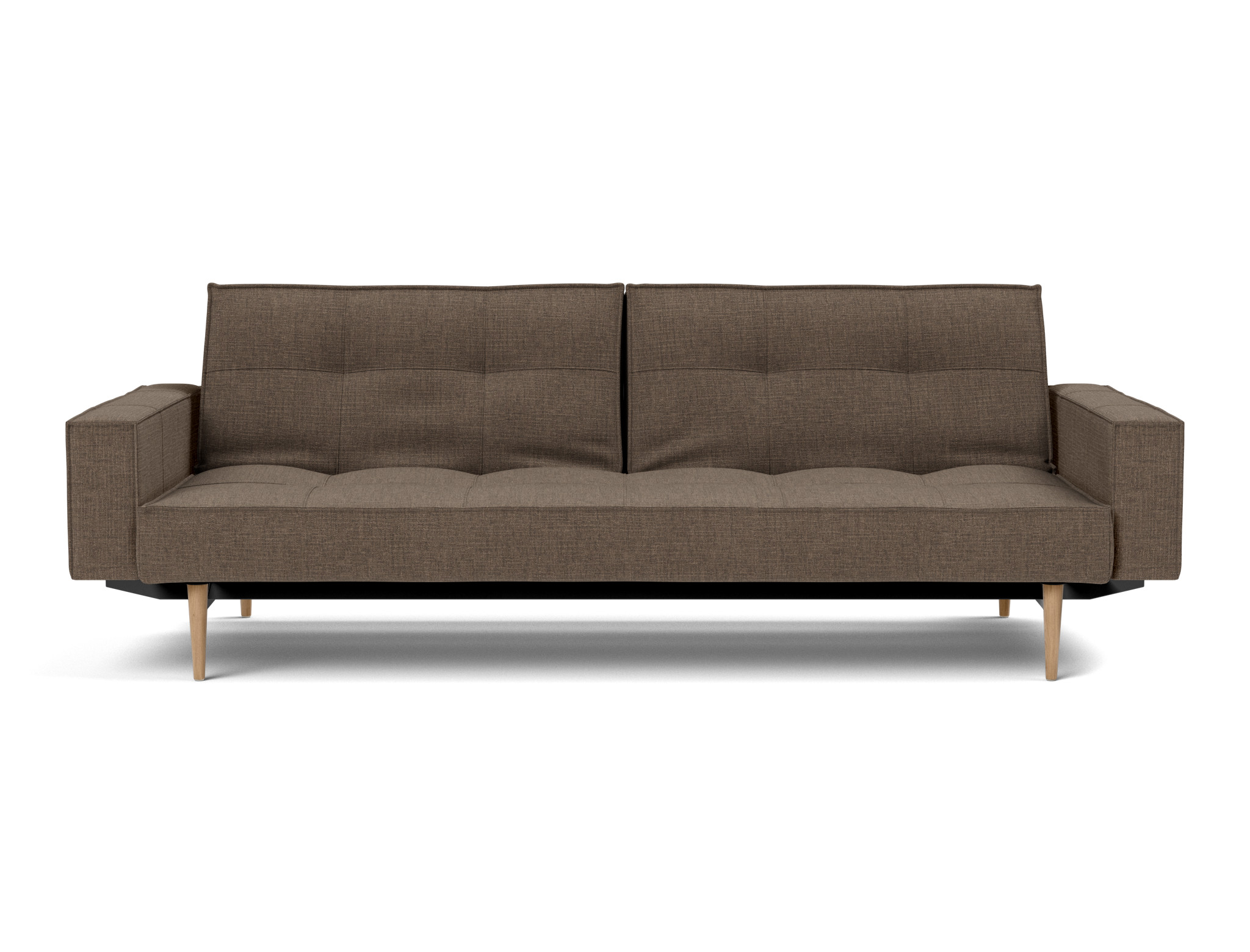 Schlafsofa Splitback mit Armlehnen Chenille Esina 411-Cedar-Brown Beine Styletto Eiche hell