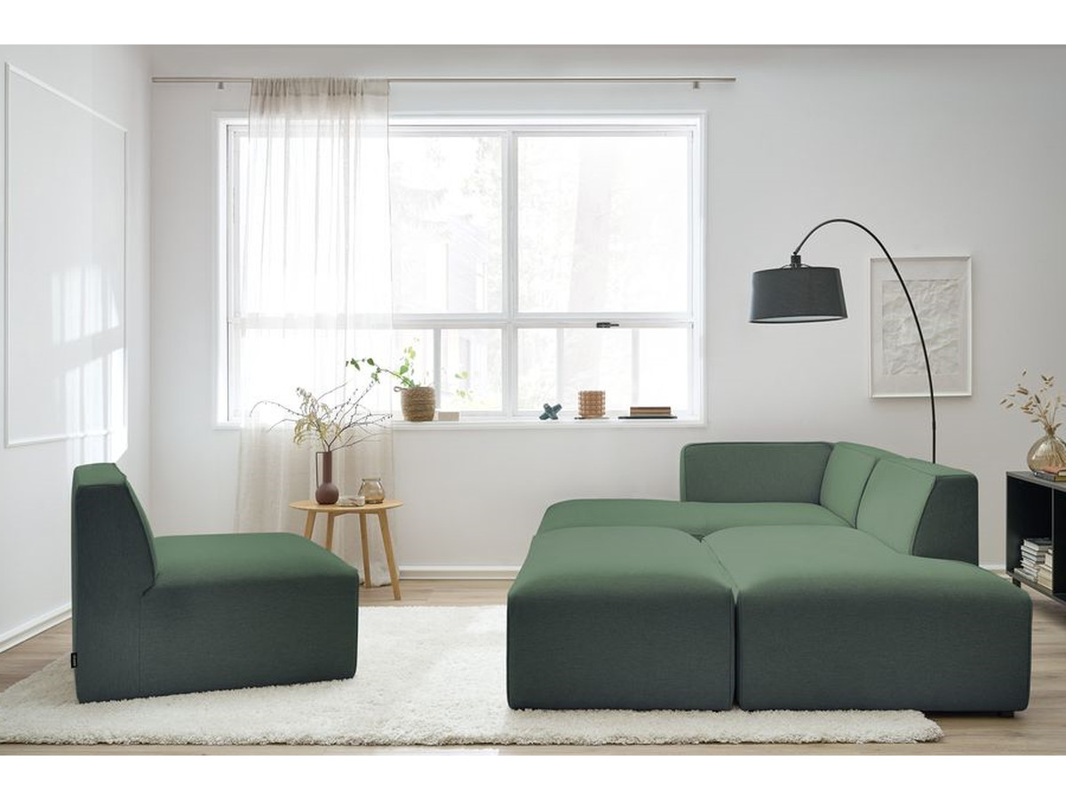 Bobochic Megeve Ecksofa mit Pouf Melange-Stoff Grün Ecke links