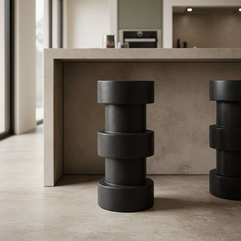 Raw Materials Forma Barhocker aus Teakholz Totoma schwarz