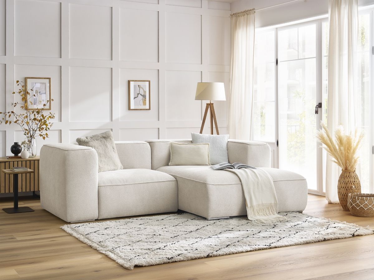Bobochic Zephyr Ecksofa 260 × 165 cm Strukturstoff Weiß Ecke rechts