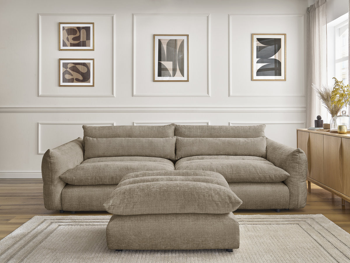 Bobochic Neil Sofa 3-Sitzer mit Pouf Strukturstoff Taupe
