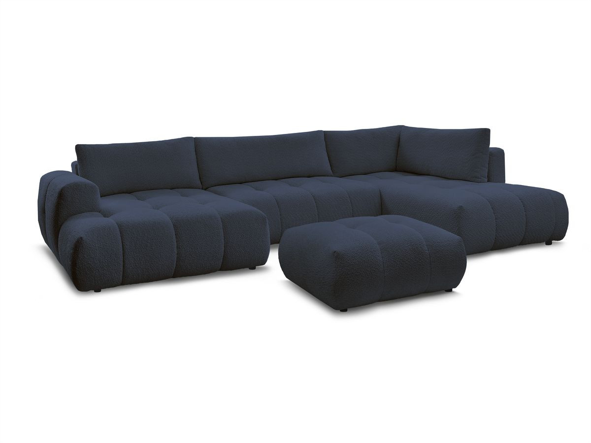 Bobochic Fuji Wohnlandschaft mit Pouf Bouclé-Stoff Dunkelblau Ecke links