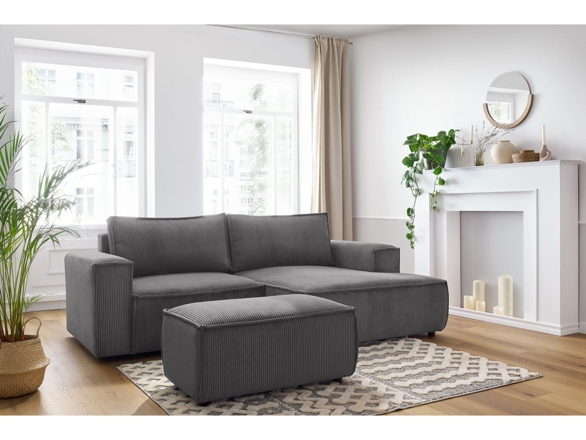 Bobochic Nihad Ecksofa mit Pouf Cordsamt Dunkelgrau Ecke rechts