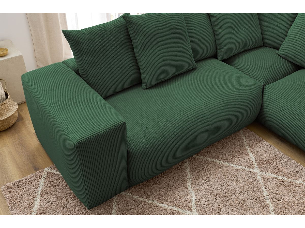 Bobochic Voltaire Ecksofa mit Pouf 322 × 268 cm Cordsamt Grün Ecke links