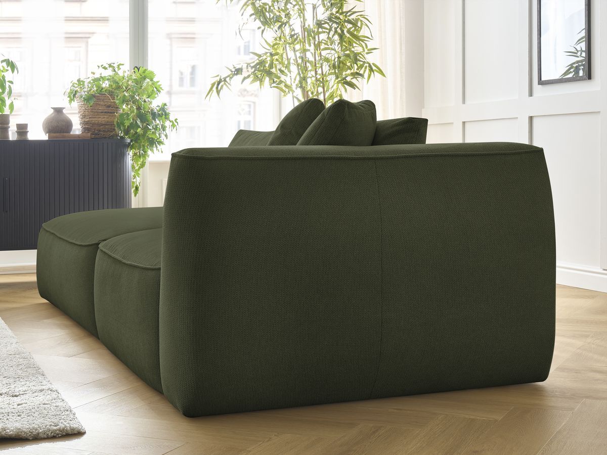Bobochic Leopold Sofa 4-Sitzer mit Pouf Melange-Stoff Dunkelgrün Armlehne rechts