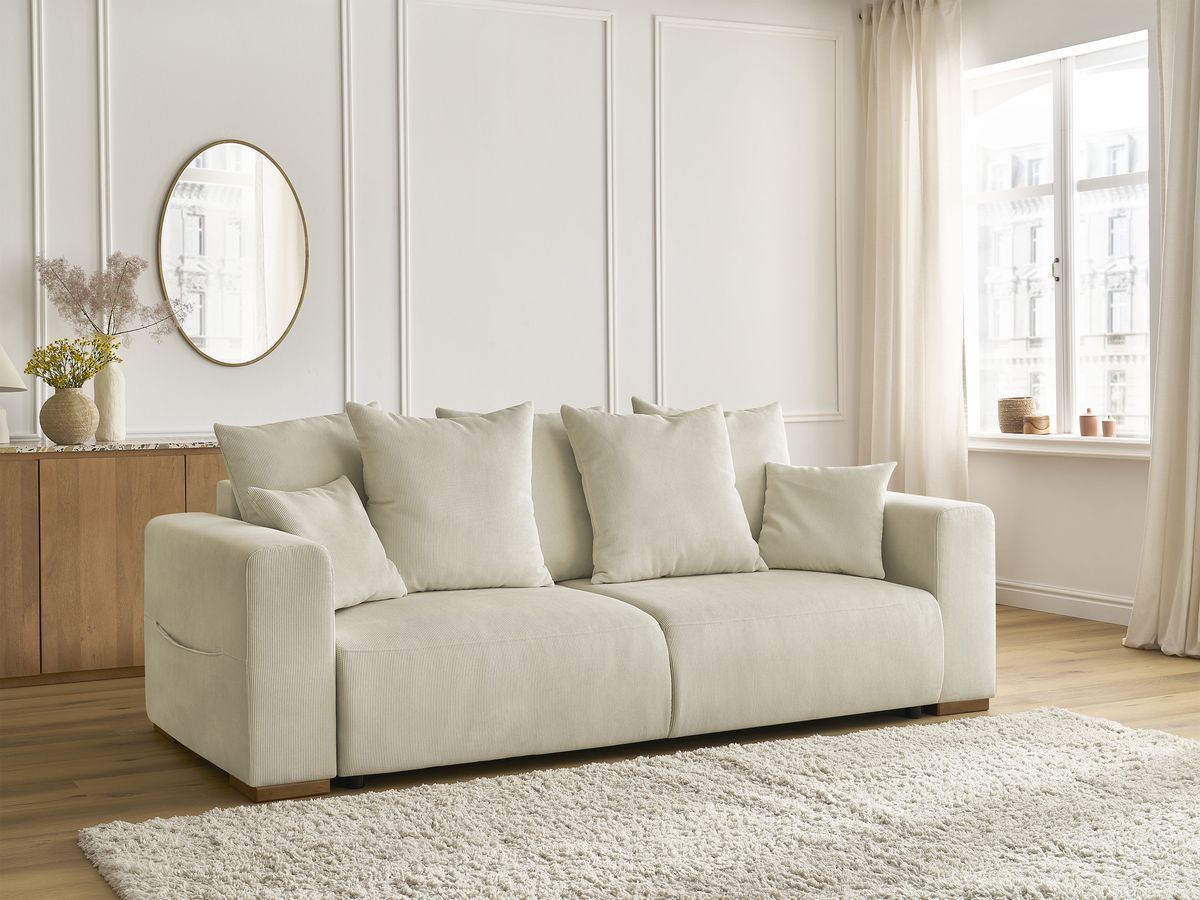 Bobochic Sidonie Schlafsofa 3-Sitzer mit Bettkasten Cordsamt Beige