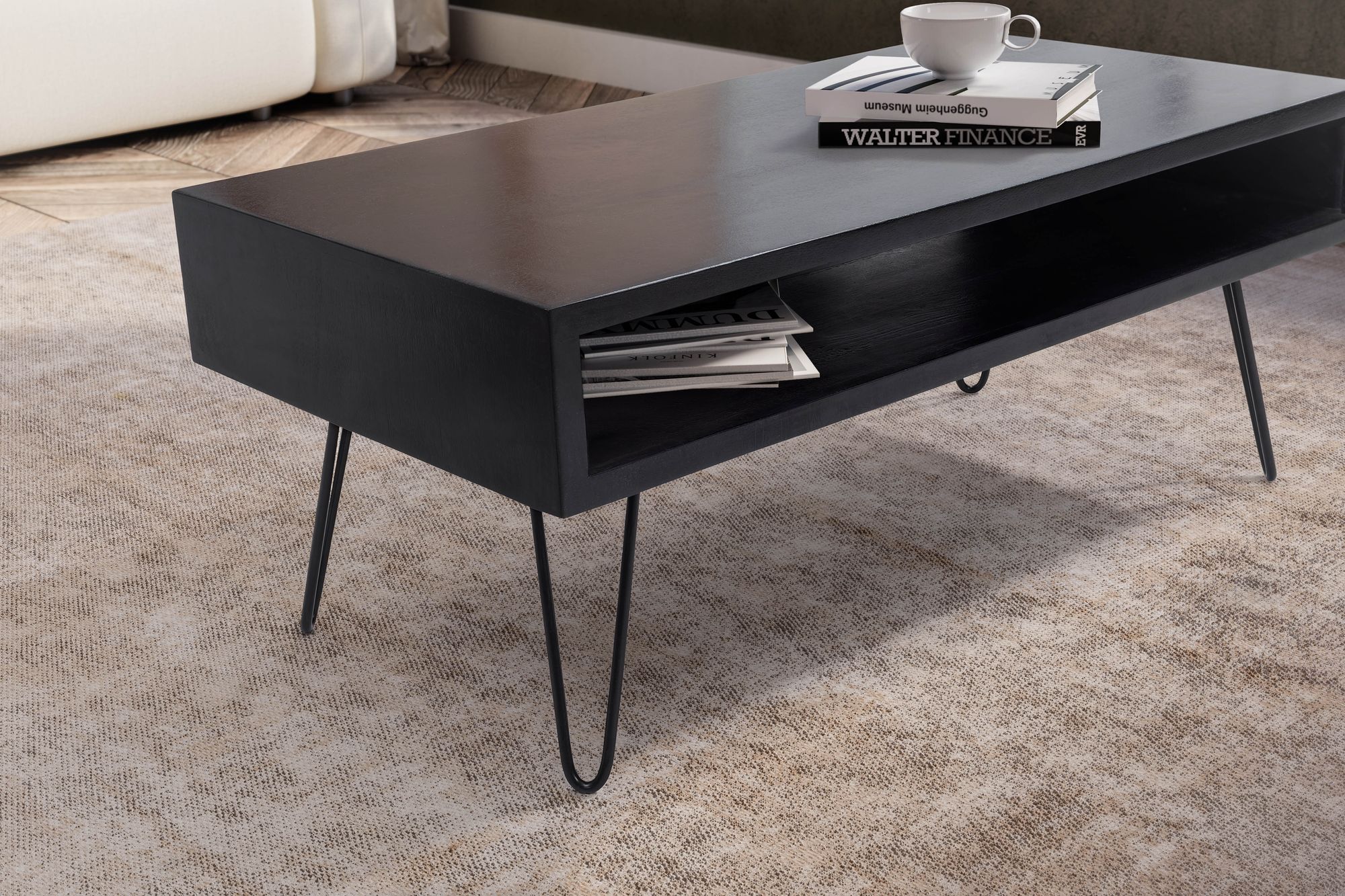 Couchtisch Vestby Massivholz Schwarz 100 × 50 × 40 cm