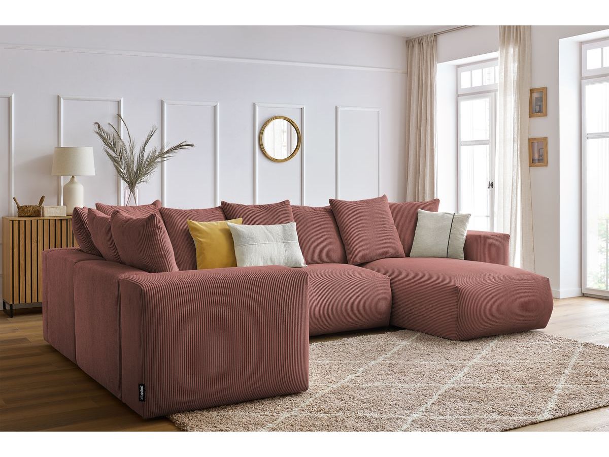 Bobochic Voltaire Wohnlandschaft 356 × 214 cm Cordsamt Rosa Ecke rechts