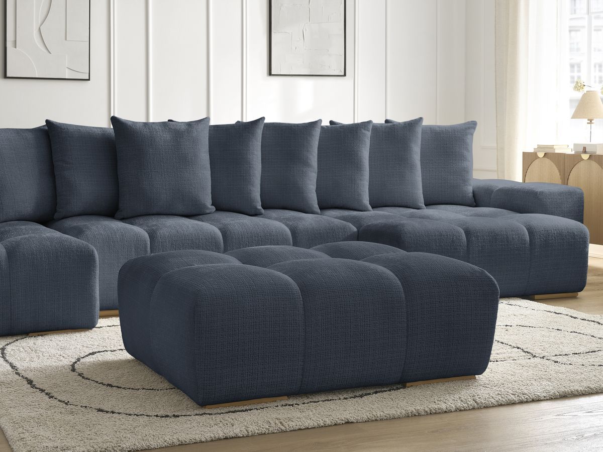 Bobochic Anakin Wohnlandschaft mit Pouf, Liegefläche 137 × 382 cm, 10 Kissen Strukturstoff Dunkelblau