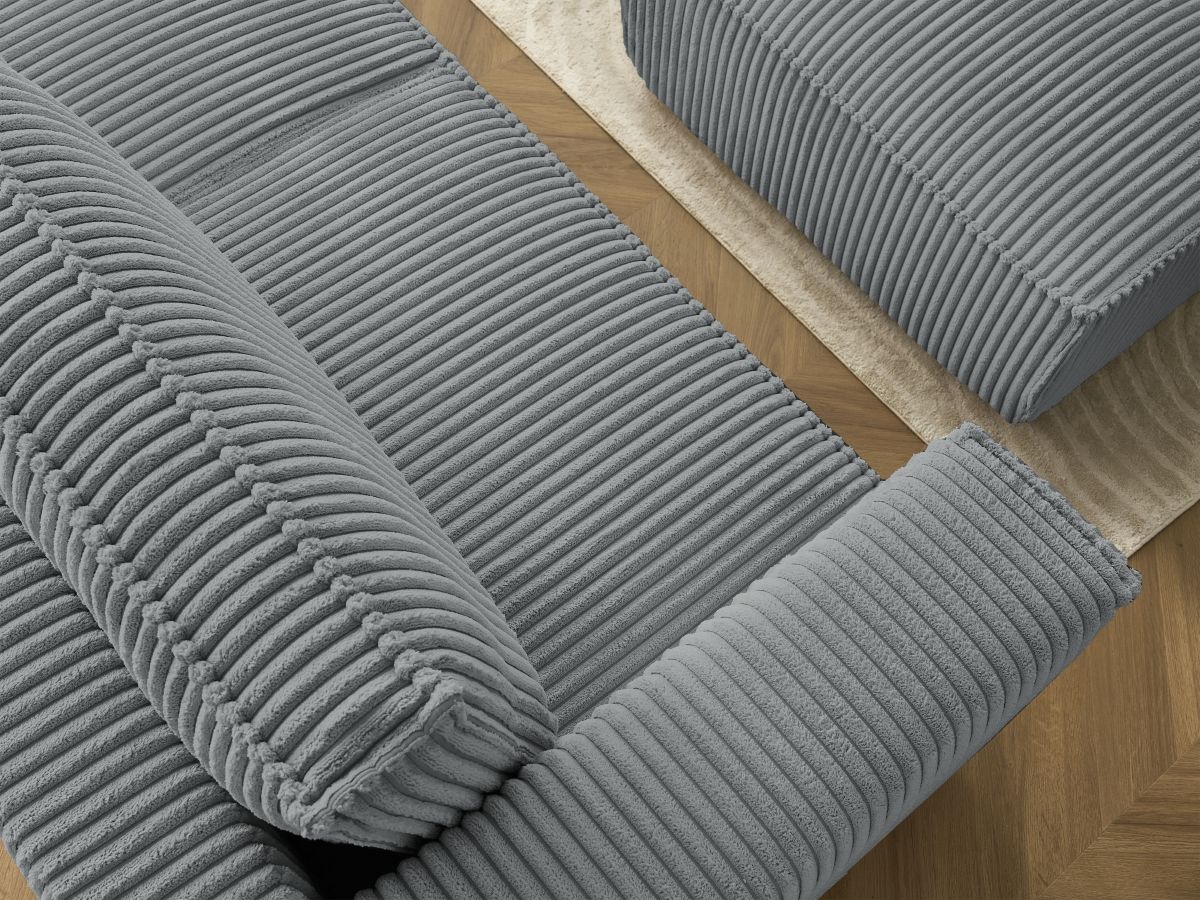 Bobochic Chelsea Schlafsofa 4-Sitzer mit Bettkasten und Pouf Breitcord weich Dunkelgrau