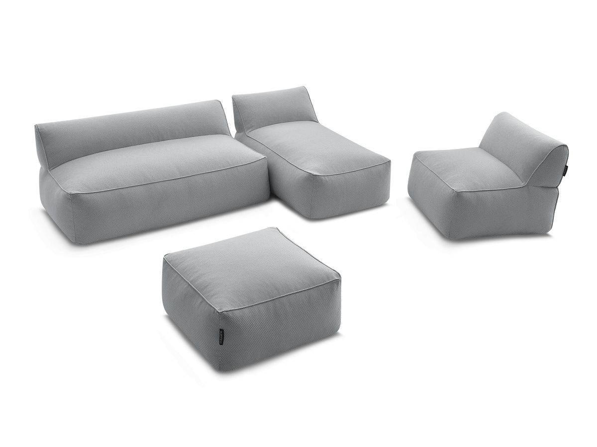 Bobochic Riviera Gartensofa 5-Sitzer mit Pouf Melange-Stoff Hellgrau