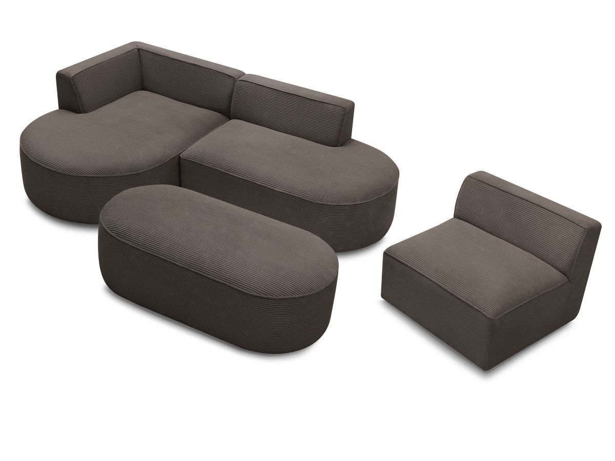 Bobochic Rousseau Ecksofa mit Sofamodul und Pouf Cordsamt Braun Ecke links