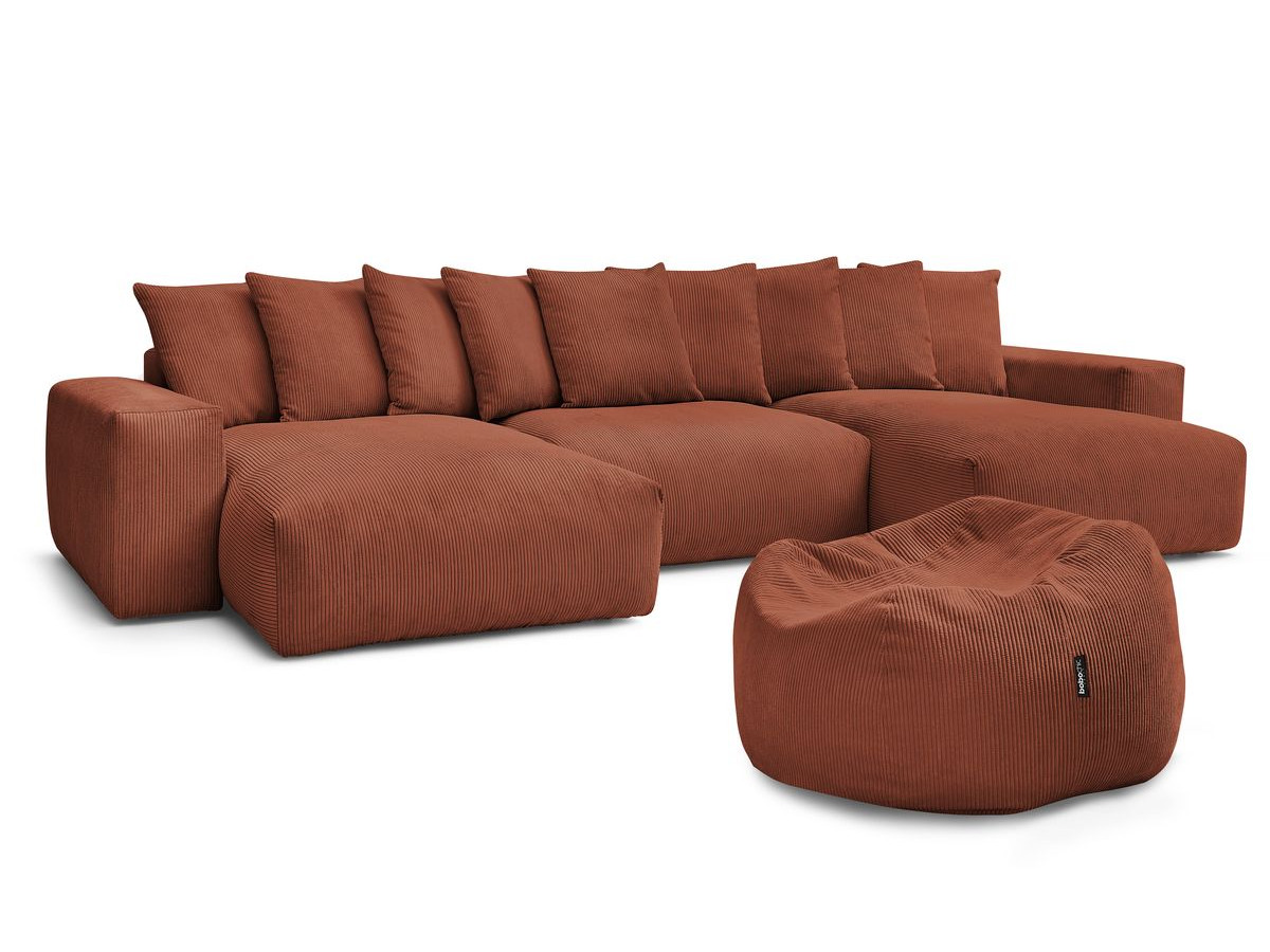 Bobochic Voltaire Wohnlandschaft mit Pouf 420 × 174 cm Cordsamt Orange
