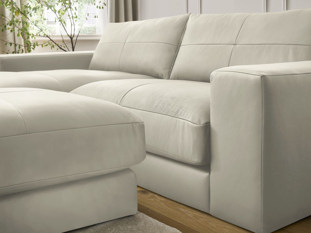 Bobochic Leonard Ecksofa mit Pouf 274 × 159 cm Leder Beige Ecke links
